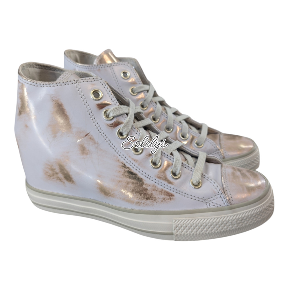 Converse 2016 Rare Lux Mid Hidden Wedge Brush Off Leather White Gold Sneaker 10 - Picture 5 of 10
